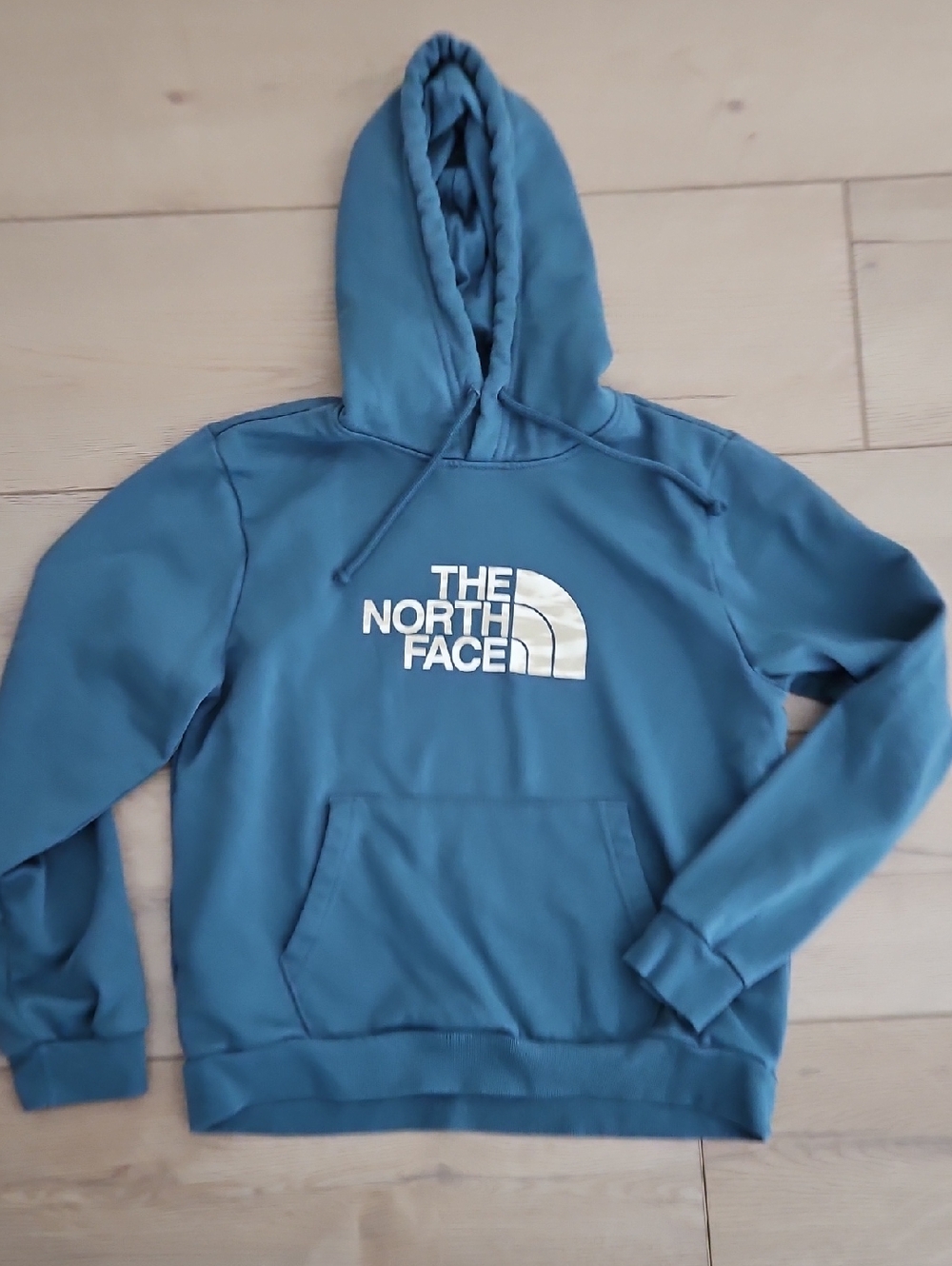 The North Face Teal Hooded Sweatshirt with White Logo